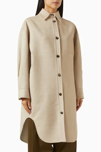 Curved Coat in Wool-cashmere
