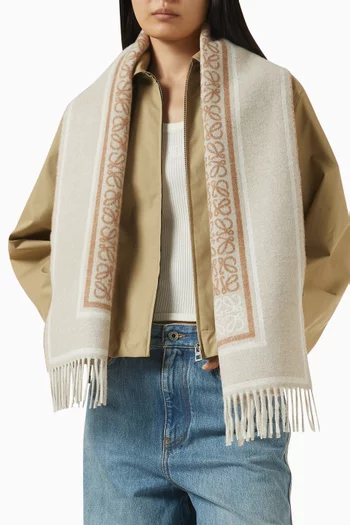 Fringed Logo Scarf in Wool & Cashmere
