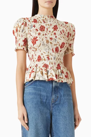 Aggie Shirred Top in Organic Cotton Blend