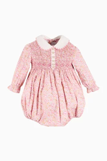 رومبر نيلي بنقشة زهور وكشكش يدوي