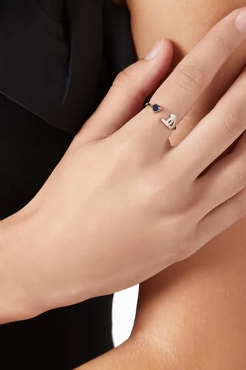 خاتم بحرف هـ مرصع بياقوت ذهب أبيض عيار 18