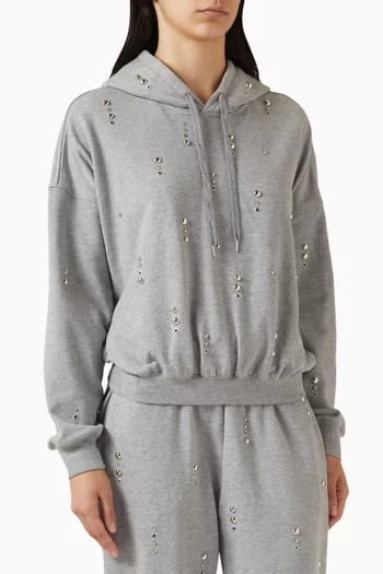 Stud-embellished Oversized Hoodie in French Terry