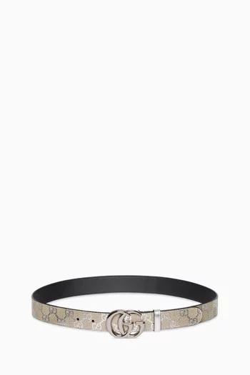 حزام مارمونت رفيع بشعار حرفي GG قنب لامع بنقشة شعار الماركة