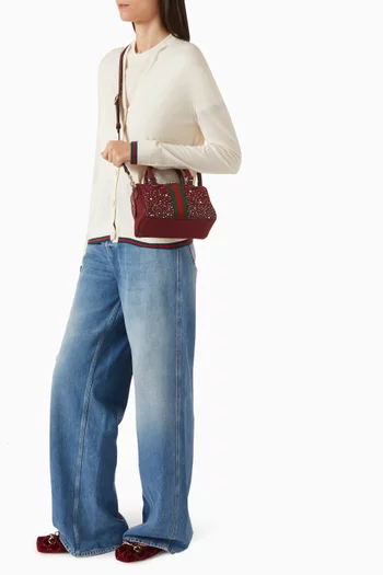 حقيبة أوفيديا بوسطن صغيرة مرصعة بالكريستال قنب بنقشة حرفي GG