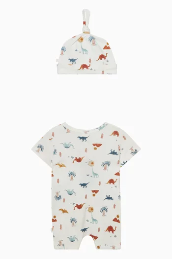 طقم رومبر وقبعة بيني  بنقشة ديناصور