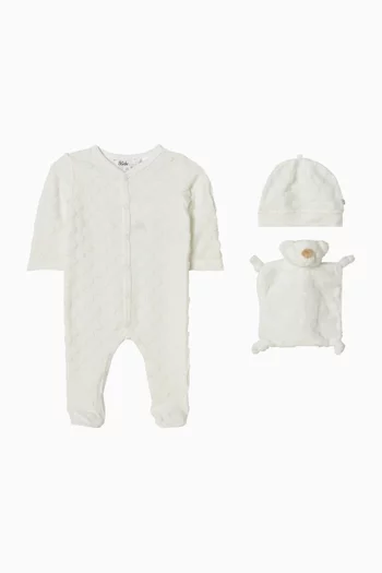 طقم هدايا بنقشة منقطة بارزة قطن، 3 قطع