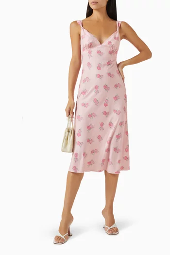 Gem Floral Midi Dress in Crepe