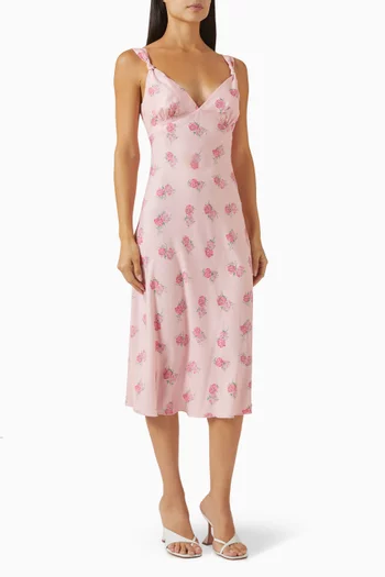 Gem Floral Midi Dress in Crepe