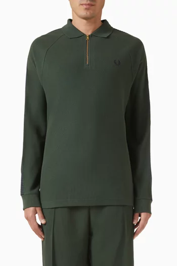 Dash Taped Zip Neck Polo Shirt in Cotton