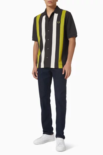 Vertical Stripe Polo Shirt in Cotton