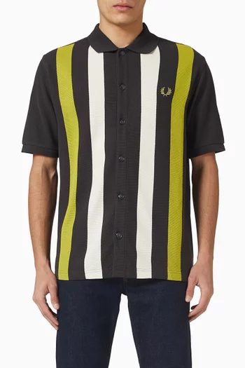 Vertical Stripe Polo Shirt in Cotton