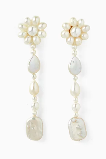 أقراط جيراميوم مرصعة باللؤلؤ فضة إسترلينية مطلية ذهب عيار 14