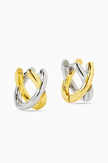 أقراط بتصميم حرف X بلونين فضة إسترلينية