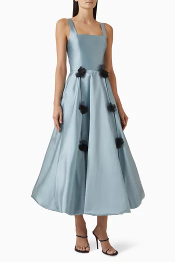 Opus Floral-appliqué Dress in Taffeta Silk