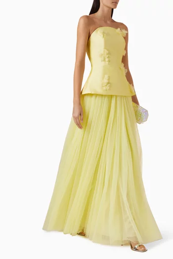 Cadenza Floral-appliqué Gown in Mikado