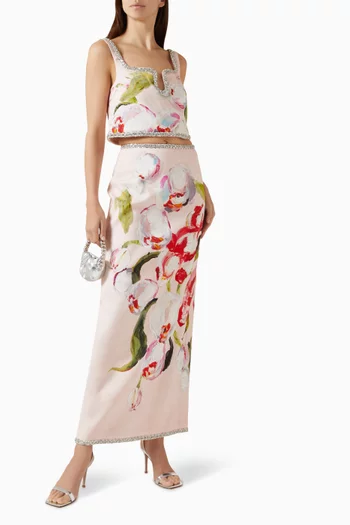 بلوزة يوركلي بحافة مرصعة بأحجار الراين مزيج كتان