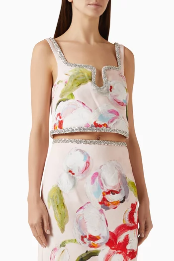 بلوزة يوركلي بحافة مرصعة بأحجار الراين مزيج كتان