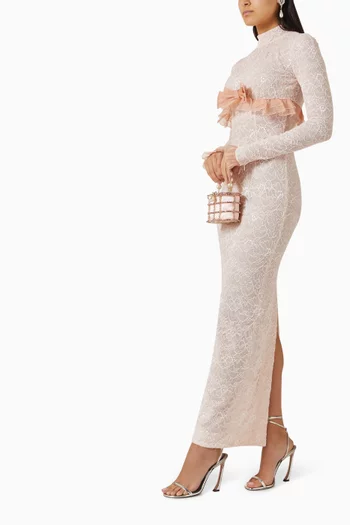 Organza Ruffle Evening Dress in Stretch-lace