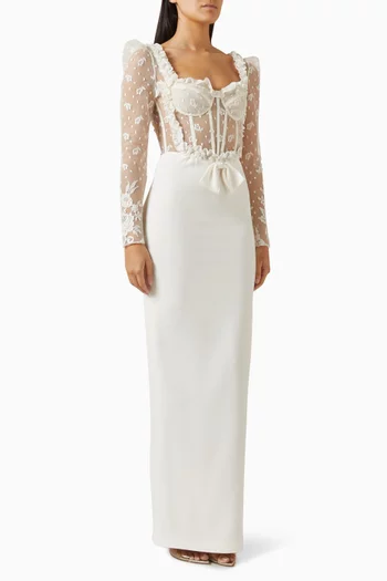 Lace Bustier Evening Dress in Cady