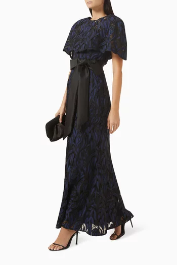 فستان سهرة بكاب قصير دانتيل وقماش ميكادو