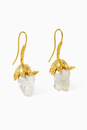 Strawberry Pearl Drop Earrings in 22kt Gold-plated Brass