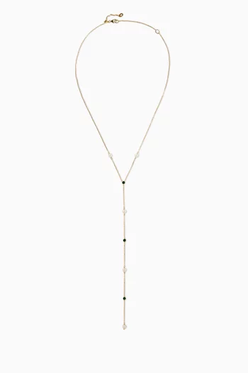 Aether Pearl & Emerald Lariat Necklace in 18kt Gold