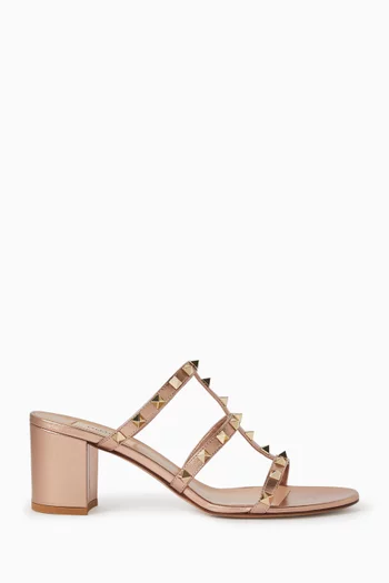 Rockstud 60 Slide Sandals in Laminated Nappa