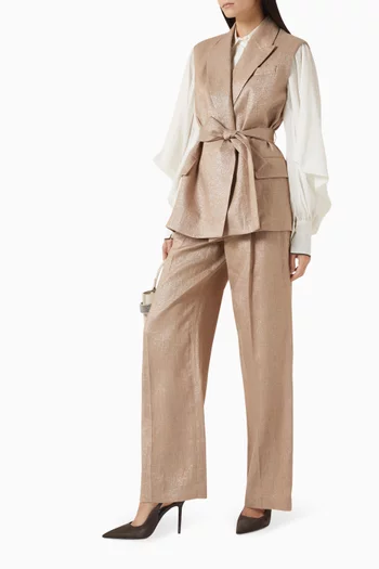 فيست مطرز بخرز مونيلي وحزام كتان وتويل