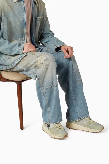 Running Sole Sneakers in Nylon & Suede