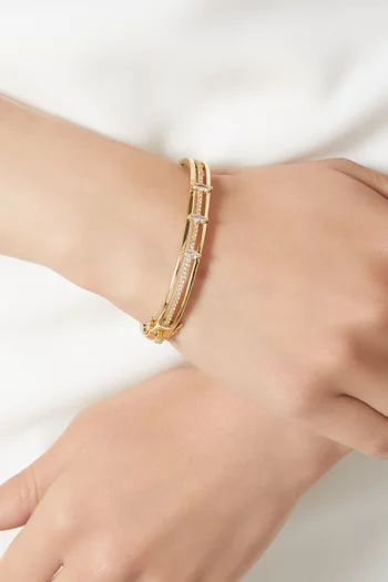 CZ Triple Marquis Hinged Bangle in Gold-plated Brass