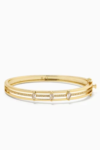 CZ Triple Marquis Hinged Bangle in Gold-plated Brass