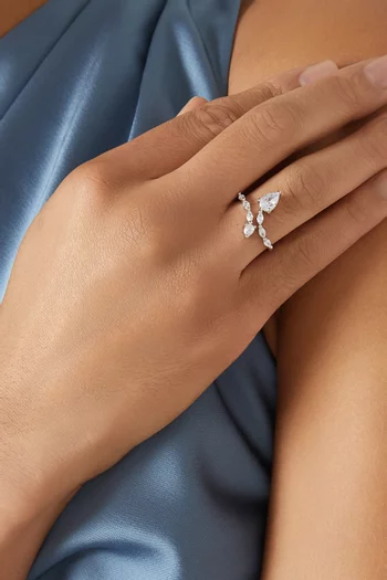 خاتم مفتوح مرصع بأحجار زركونيا بتصميم كمثرى نحاس مطلي روديوم