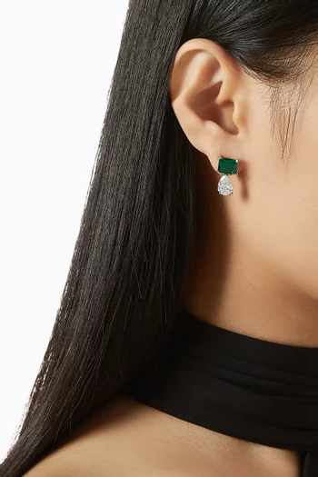Emerald & Pear-cut Earrings in Rhodium-plated Brass
