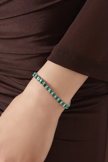 CZ Oval Marquis Tennis Bracelet in Rhodium-plated Brass