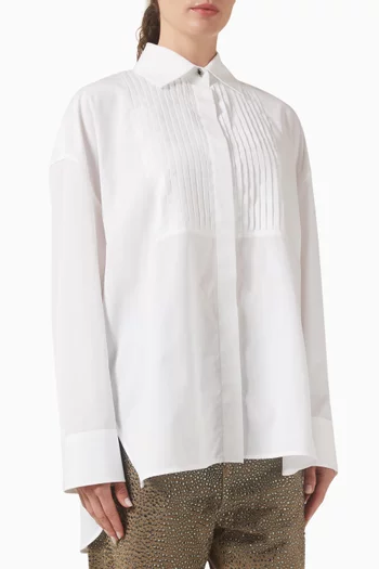 Pleated Bib Shirt in Cotton-poplin