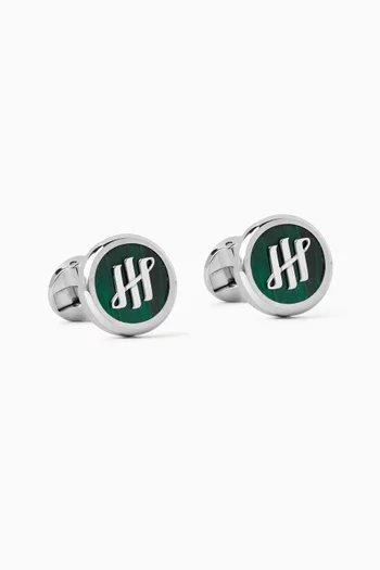 Materica Cufflinks in Malachite & Palladium-Plated Metal
