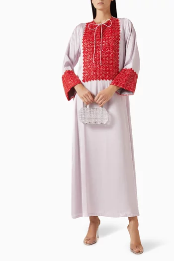 Bead-embellished Kaftan in Cotton Silk