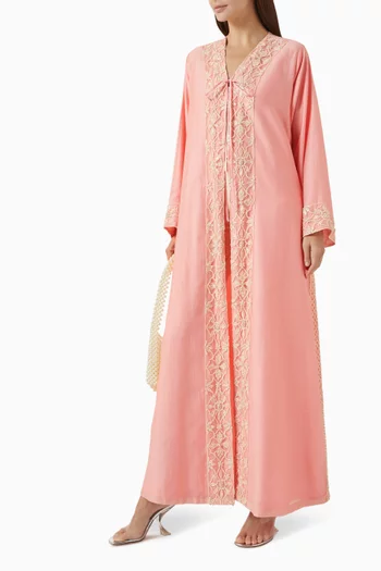 Bead-embellished Abaya in Cotton-twill