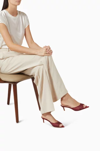 حذاء أنيسة مفتوح من الخلف مزين بالكريستال وكعب 55 مم قماش شبكي