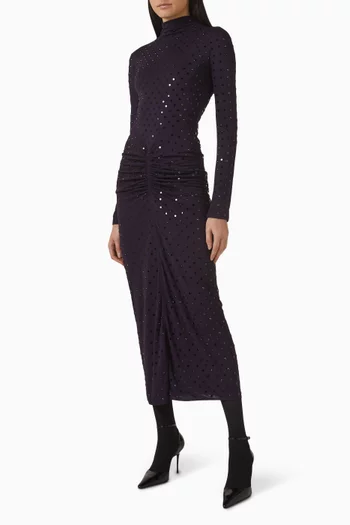 Strass-embellished Draped Dress in Viscose Blend