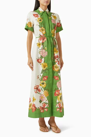 فستان رين بنمط قميص وحزام كتان