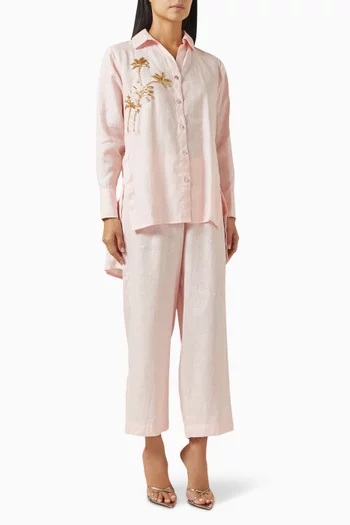 Palm-tree Shirt & Pants Set in Linen