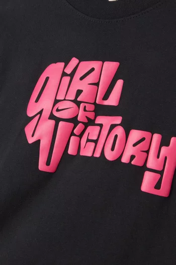 تي شيرت بطبعة عبارة Girl Victory‏ قطن