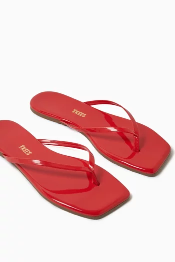 Square Toe Lily Flip-Flops in Glossy Leather
