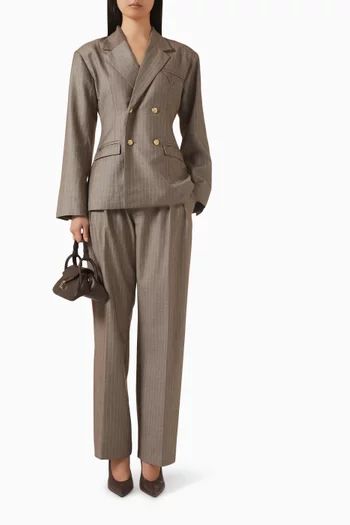 بنطال إلسي مخطط بقصة ساق مستقيمة