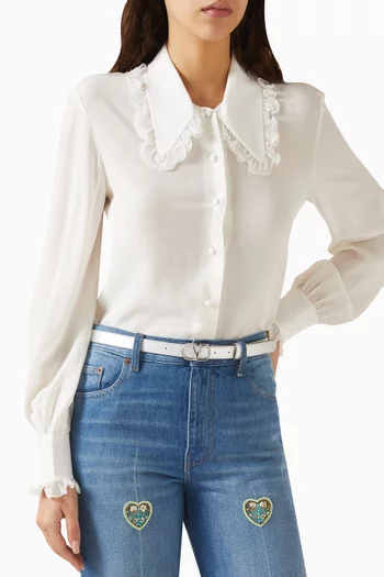 حزام بشعار حرف V الشهير جلد عجل لامع