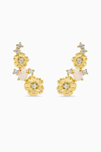 Flower Crystal & Opal Climbers in Gold Vermeil