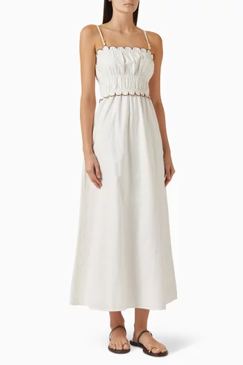 Laurel Scallop-edge Midi Dress in Cotton-linen