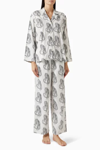 Tiger-print Long Pyjama Set in Stretch-cotton