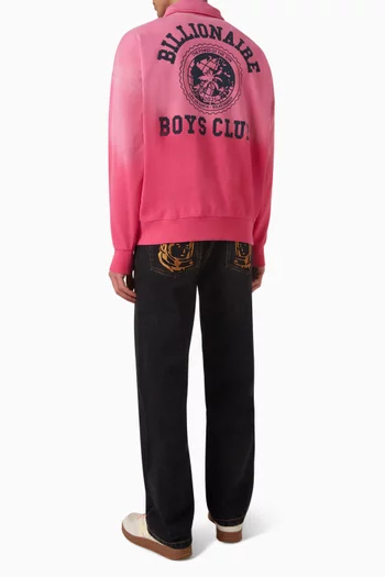 سويت شيرت بسحّاب قصير وطبعة كرة أرضية بتصميم جامعي ولون باهت قطن